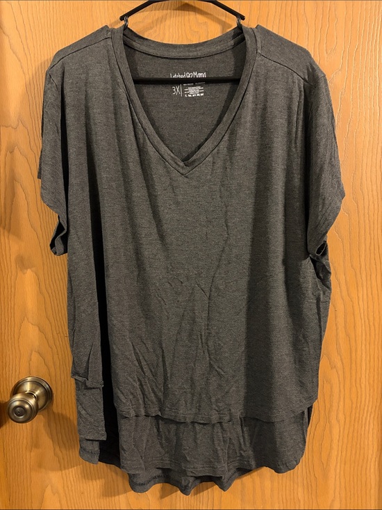Latched Mama Tops - Latched Mama V-Neck Boyfriend Charcoal Gray Nursing Tee 3X